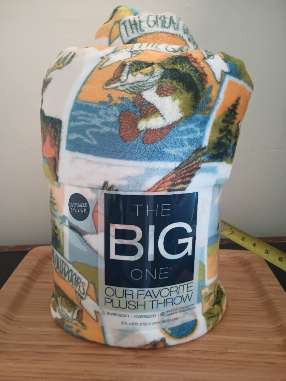 The Big One Fishing Scene Plush Throw - Blue/Orange/White